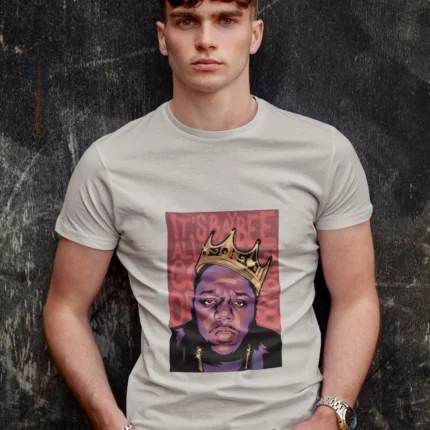 Embrace the iconic legacy of The Notorious B.I.G. with our exclusive men's t-shirt. Crafted for true hip-hop enthusiasts, this shirt pays homage to the legendary rapper, blending style and tribute seamlessly.