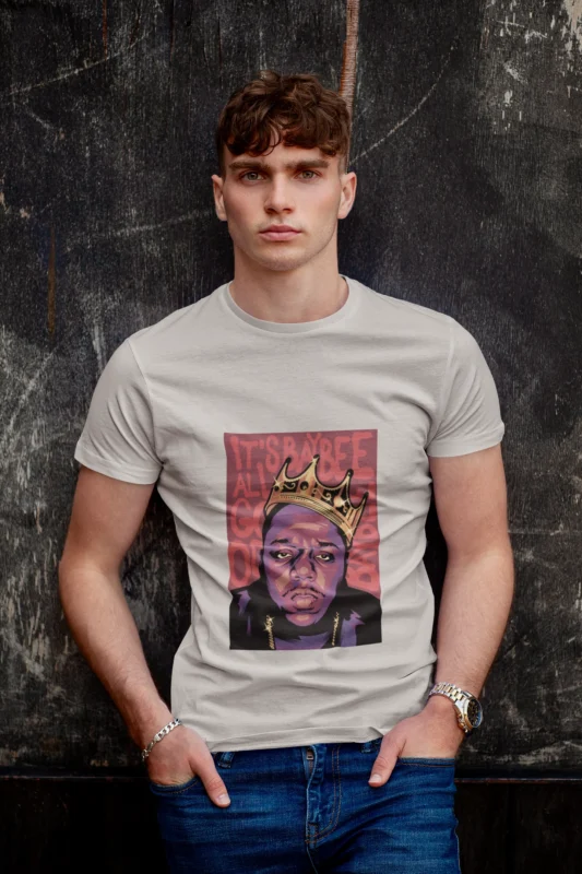 Embrace the iconic legacy of The Notorious B.I.G. with our exclusive men's t-shirt. Crafted for true hip-hop enthusiasts, this shirt pays homage to the legendary rapper, blending style and tribute seamlessly.