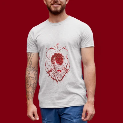 Red venom ink art that adds a touch of mystique to your wardrobe.