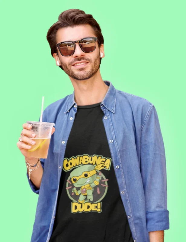 Cowabunga your way through the day in this bold and vibrant shirt