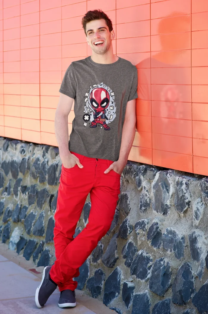 Unleash your inner antihero with Deadpool's iconic chibi representation, perfectly captured on premium fabric.