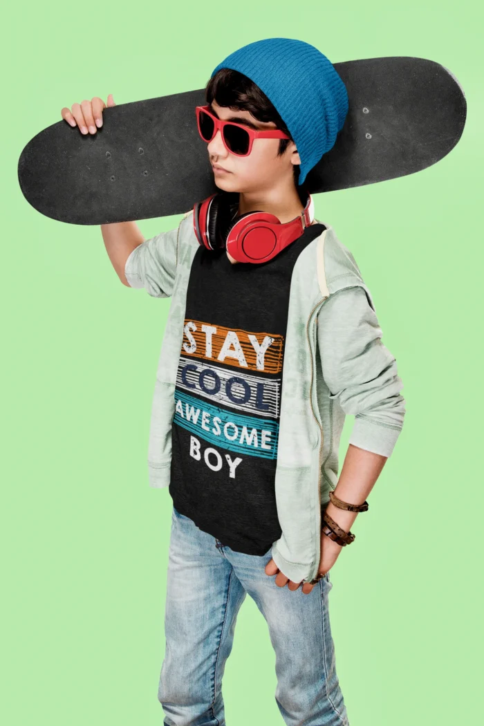 Stay Cool Awesome Boy Kids Round Neck T-Shirts