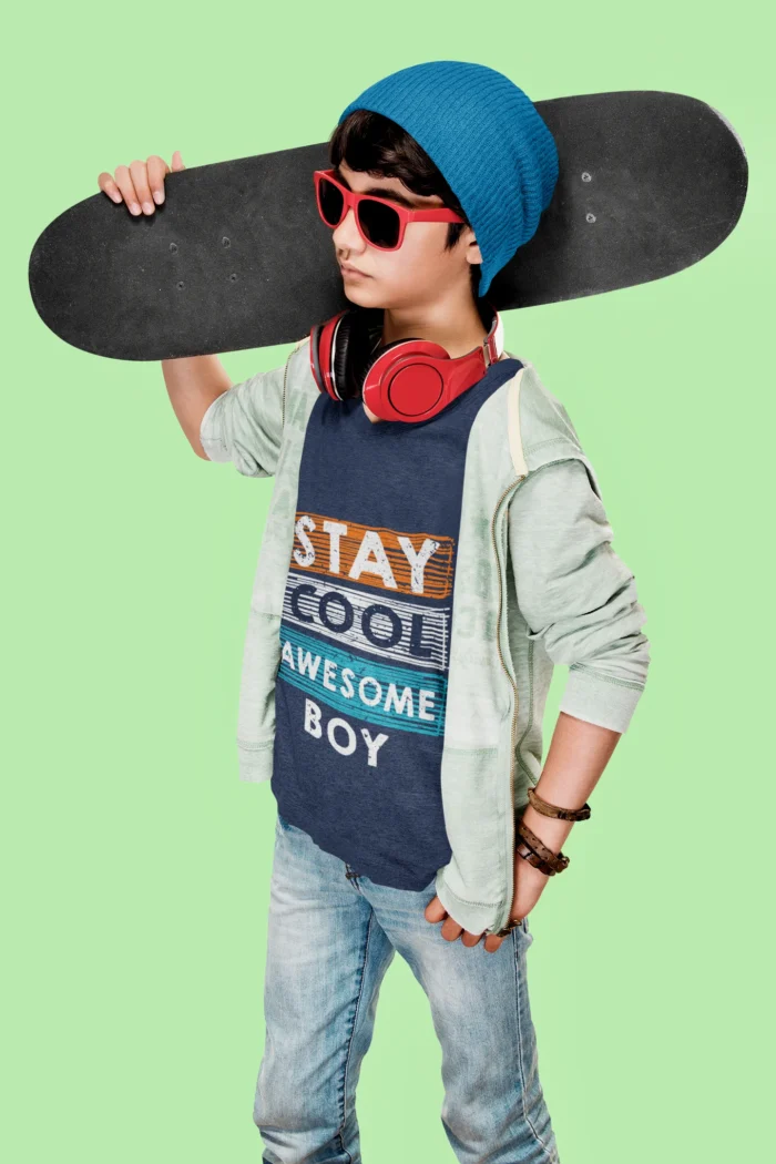 Stay Cool Awesome Boy Kids Round Neck T-Shirts