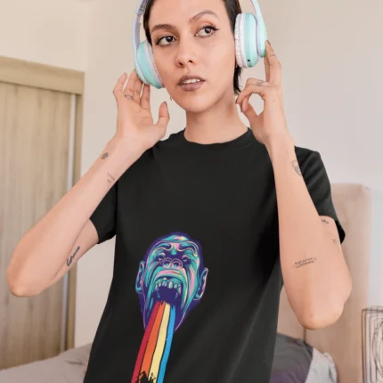 Embrace the unexpected and showcase your unique personality with this one-of-a-kind Monkey with Rainbow out of mouth design.
