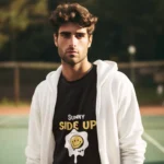 Man wearing a Sunny Side Up T-Shirt with a playful sunny-side-up design.