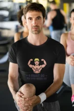 "I Must Go GYM" t-shirt for men in breathable cotton, perfect for workouts and casual wear.