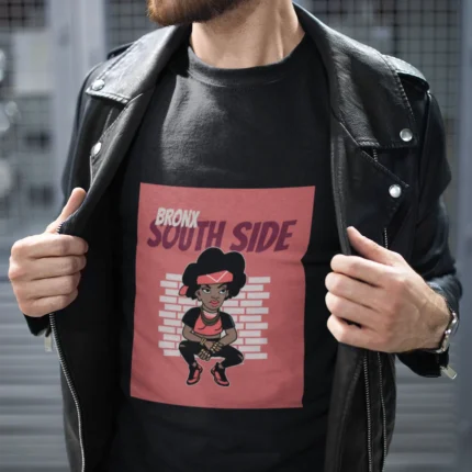 Men’s Southside Bronx T-shirt with bold graphic design, showcasing cultural pride and heritage.