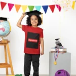A boy wearing a trendy Supercool t-shirt, showcasing the vibrant design and comfortable fit.