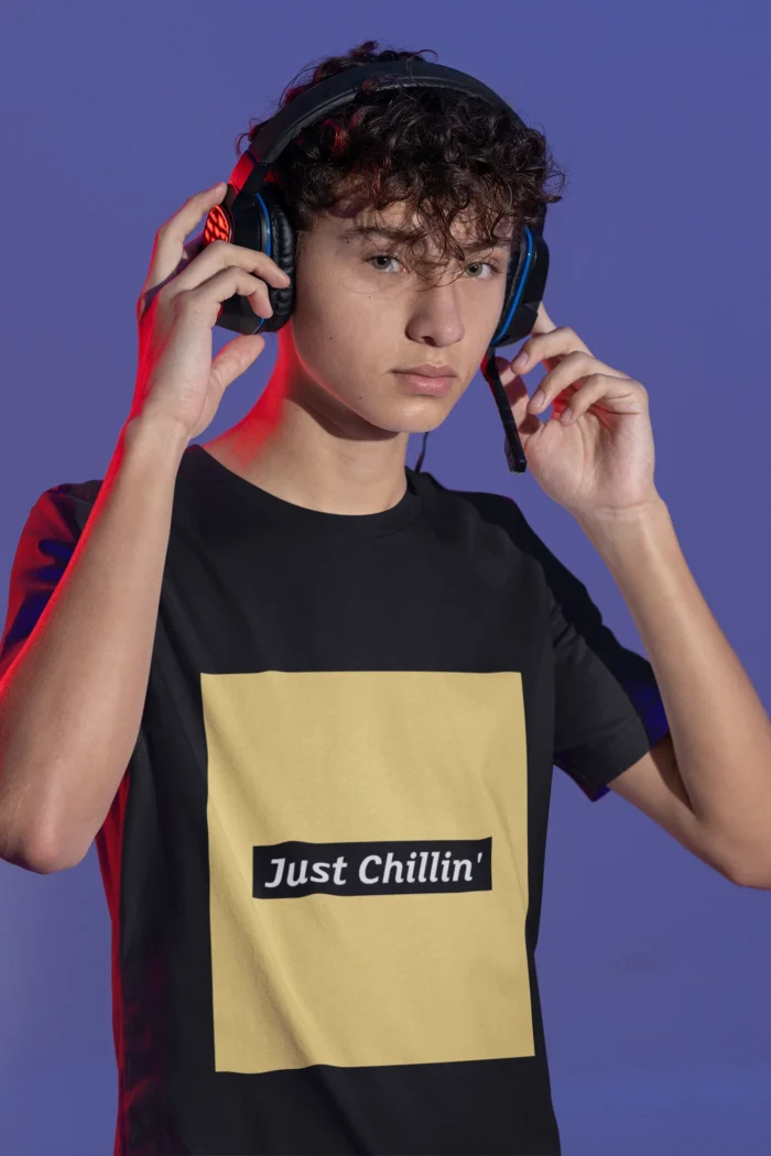 Just Chillin' boys' t-shirt with a relaxed fit and playful design