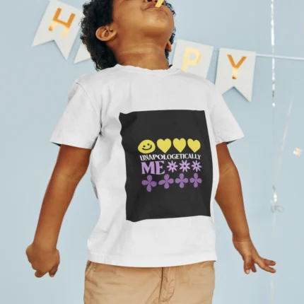 Boys wearing Unapologetically Me t-shirt in a stylish casual outfit.