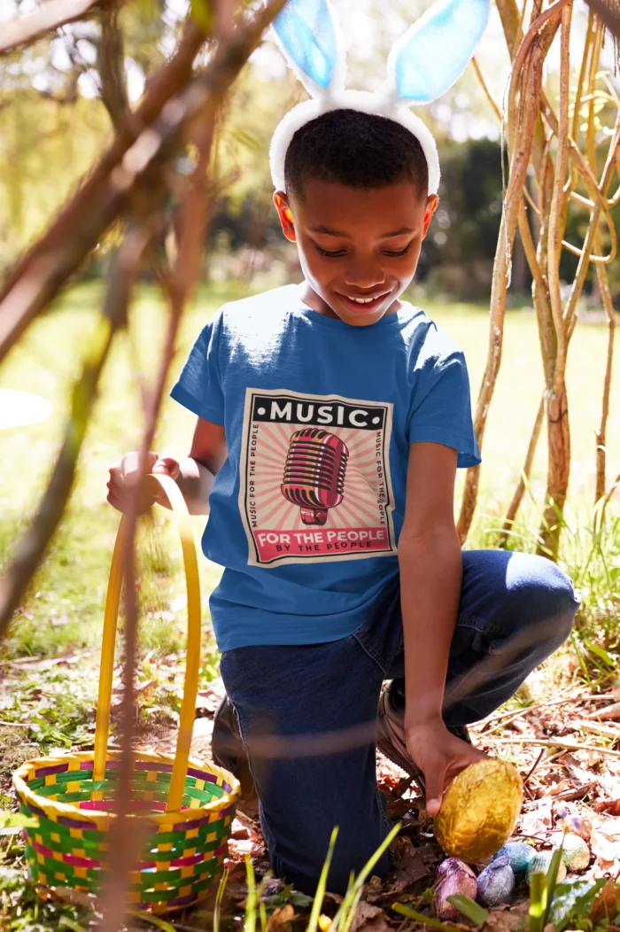 Boys' music-themed t-shirt featuring 'For the People, By the People' design in bold colors