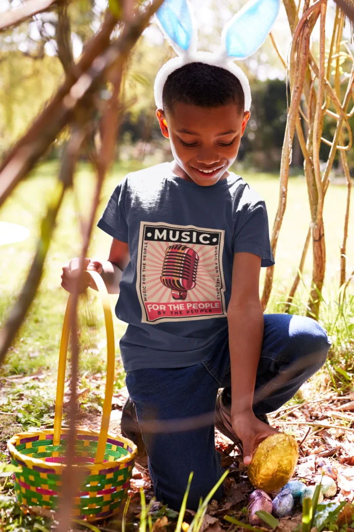 Boys' music-themed t-shirt featuring 'For the People, By the People' design in bold colors