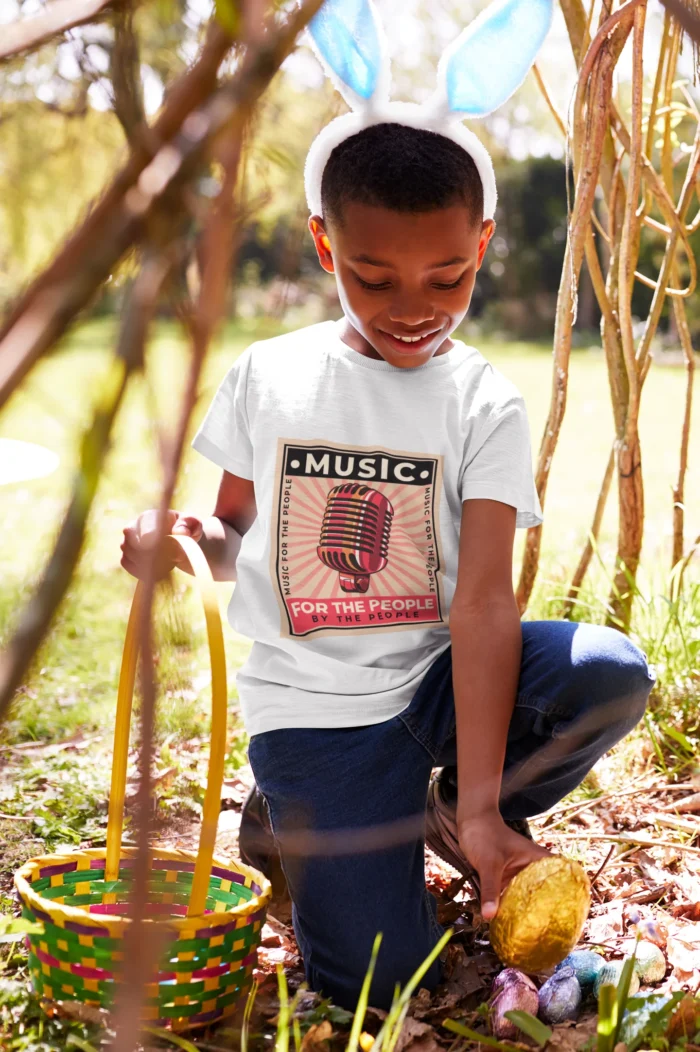 Boys' music-themed t-shirt featuring 'For the People, By the People' design in bold colors