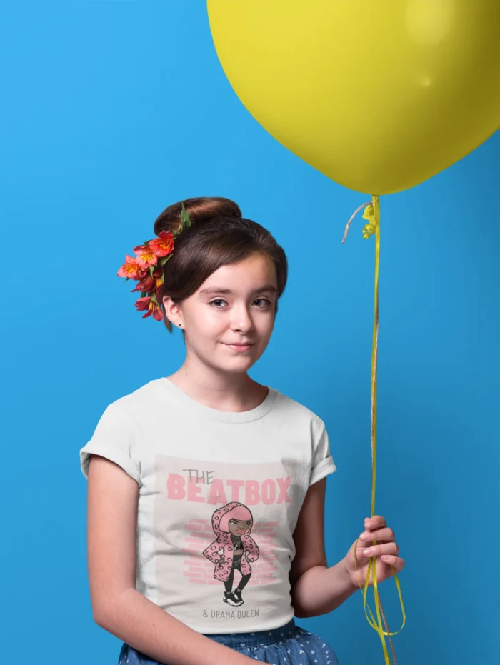 Beatbox and Drama Queen girls' t-shirt with bold design, perfect for expressive young girls