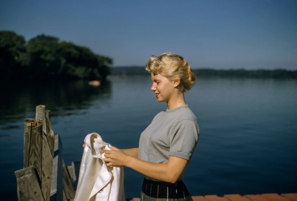 A vintage tee drying on a clothesline, emphasizing proper care and preservation of the fabric