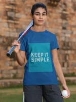 Women's "Keep It Simple" t-shirt in white, showcasing a minimalist design with elegant lettering.