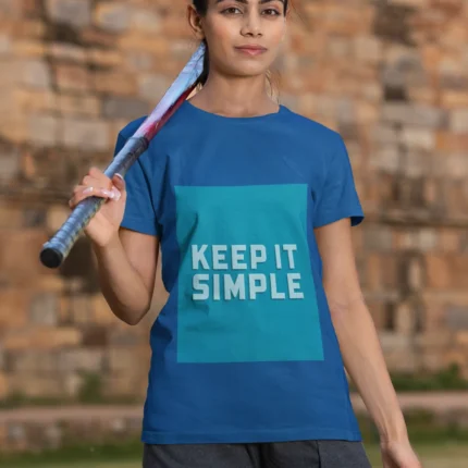 Women's "Keep It Simple" t-shirt in white, showcasing a minimalist design with elegant lettering.