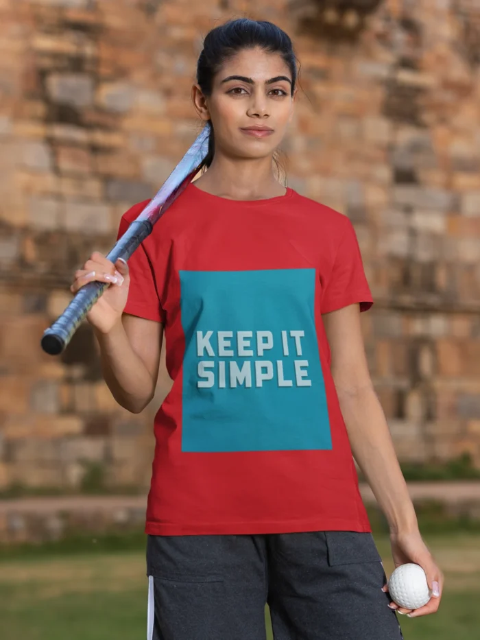 Women's "Keep It Simple" t-shirt in white, showcasing a minimalist design with elegant lettering.