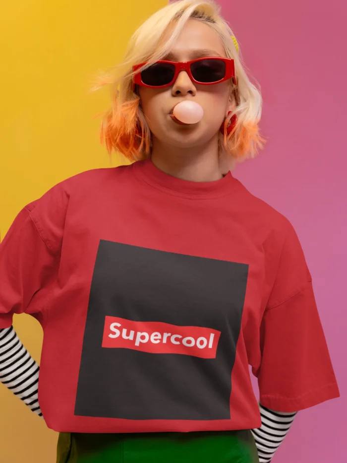 Supercool graphic t-shirt for women featuring a trendy, stylish design.