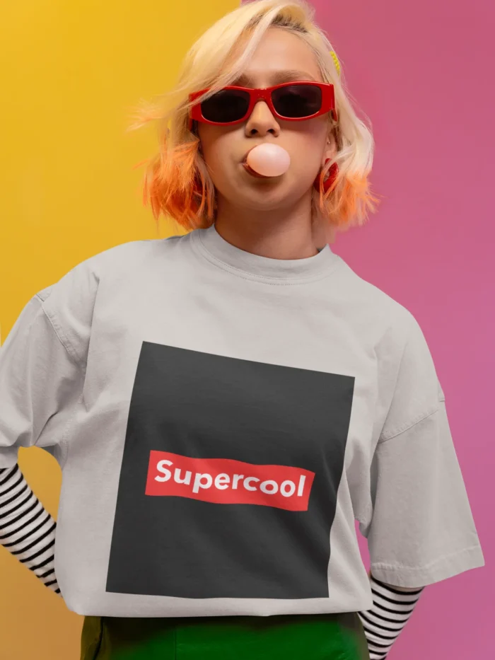 Supercool graphic t-shirt for women featuring a trendy, stylish design.