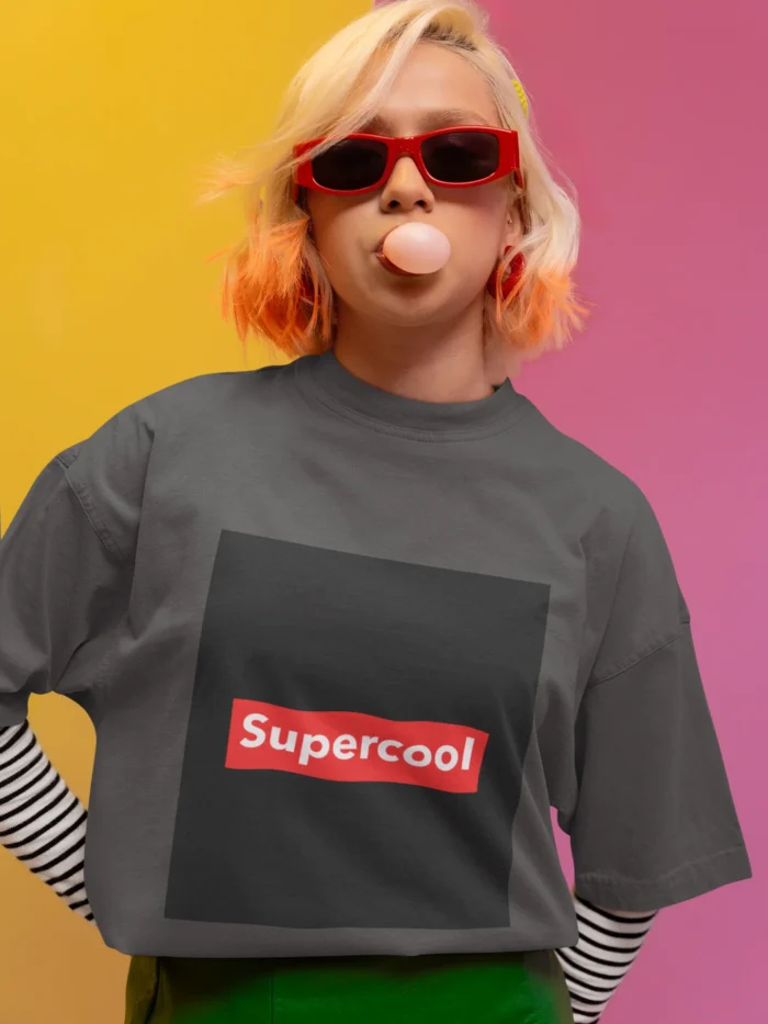 Supercool graphic t-shirt for women featuring a trendy, stylish design.