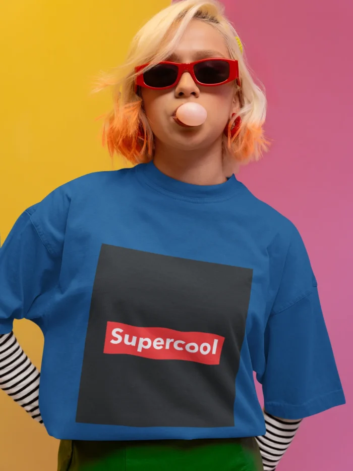 Supercool graphic t-shirt for women featuring a trendy, stylish design.