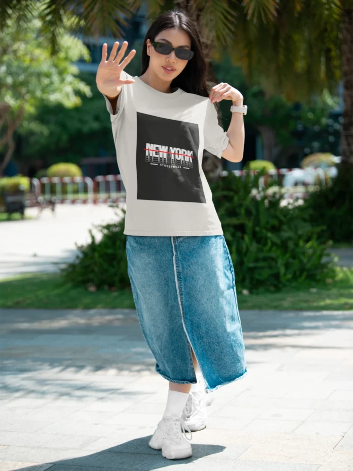 Women's New York streetwear t-shirt with edgy urban design