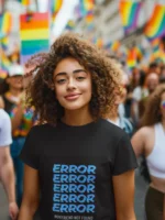 Women's "Error Boyfriend Not Found" t-shirt in black with white text, styled for casual wear