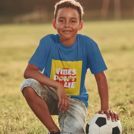 Vibes Don't Lie boys' t-shirt in bold graphic print.