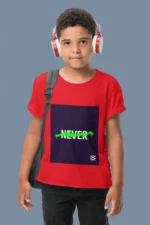 Boys' "Never Text ART" t-shirt featuring bold, artistic graphic design on soft cotton fabric