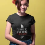 What If I'm the Villain? Girls' t-shirt featuring bold text and playful design.