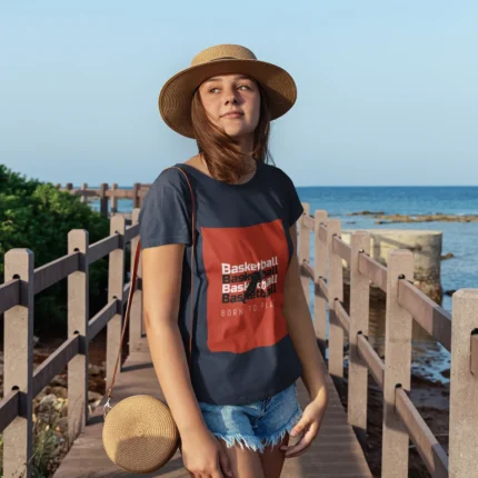 Born to Play Basketball girls' t-shirt featuring a bold basketball graphic.